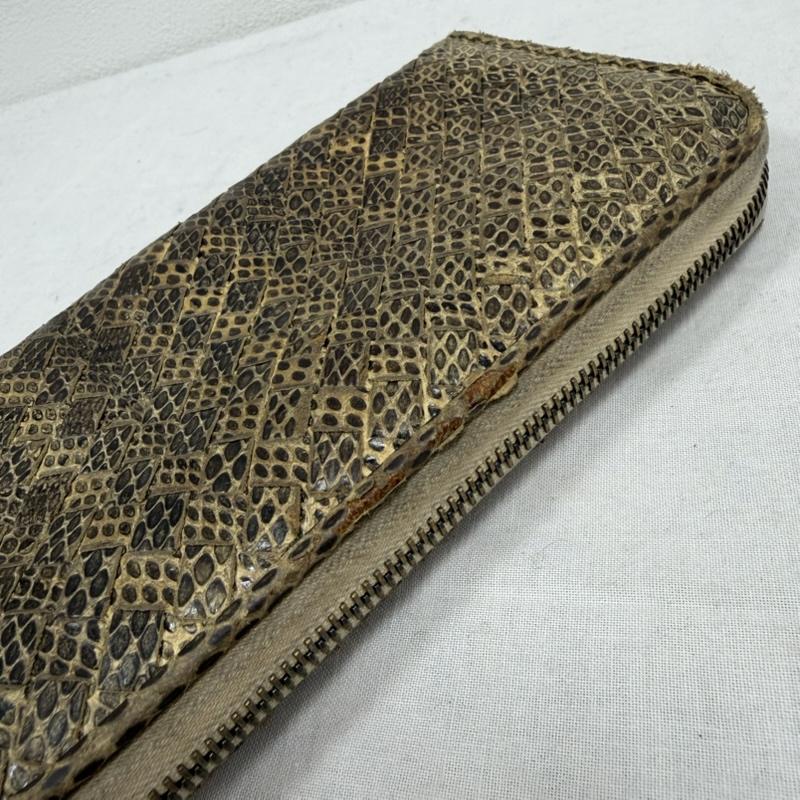 ボッテガヴェネタ BOTTEGA VENETA 財布 長財布 イントレチャート パイソン レザー ラウンドファスナー ウォレット 長財布 イタリア製 - ヘビ柄 ベージュ / ベージュ / beige X 茶 / ブラウン / brown レディース USED 古着 中古 50169870