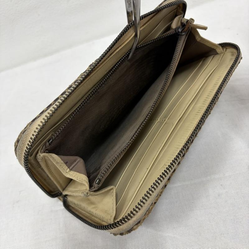 ボッテガヴェネタ BOTTEGA VENETA 財布 長財布 イントレチャート パイソン レザー ラウンドファスナー ウォレット 長財布 イタリア製 - ヘビ柄 ベージュ / ベージュ / beige X 茶 / ブラウン / brown レディース USED 古着 中古 50169870