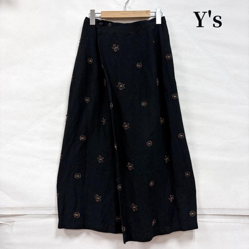 ワイズ Y s スカート ロングスカート リネン レーヨン フラワー 刺繍 ロング スカート サイドポケット Yohji Yamamoto ヨウジヤマモト 日本製 - 花柄 黒 / ブラック / black X 茶 / ブラウン / brown レディース USED 古着 中古 50169880