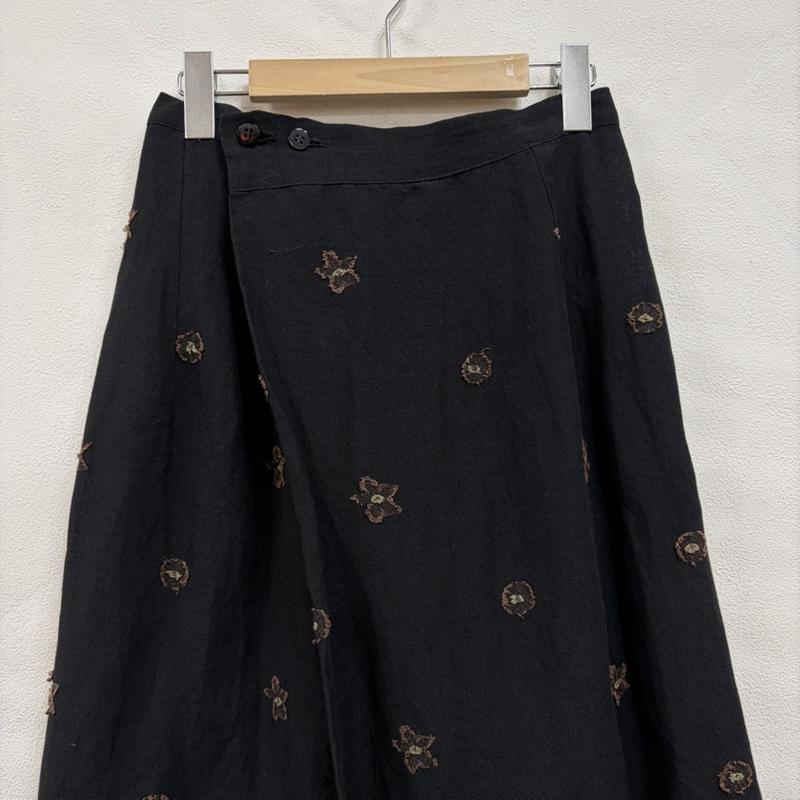 ワイズ Y s スカート ロングスカート リネン レーヨン フラワー 刺繍 ロング スカート サイドポケット Yohji Yamamoto ヨウジヤマモト 日本製 - 花柄 黒 / ブラック / black X 茶 / ブラウン / brown レディース USED 古着 中古 50169880
