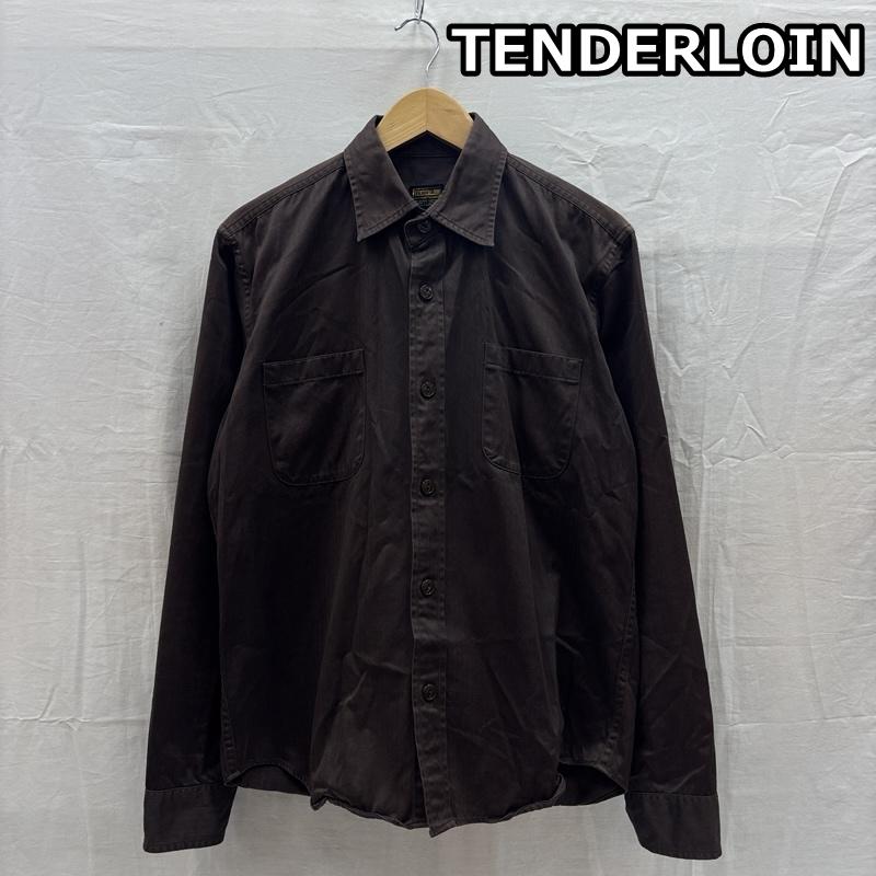 テンダーロイン TENDERLOIN シャツ、ブラウス 長袖 ヘリンボーン ワーク シャツ 長袖 猫目ボタン S 茶 / ブラウン / brown メンズ USED 古着 中古 50169906