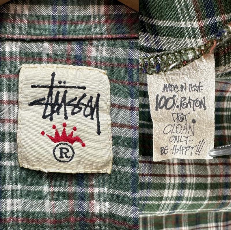 ステューシー STUSSY シャツ、ブラウス 半袖 90s USA製 白タグ OLD STUSSY 半袖 チェック シャツ - 緑 / グリーン / green メンズ USED 古着 中古 50169946