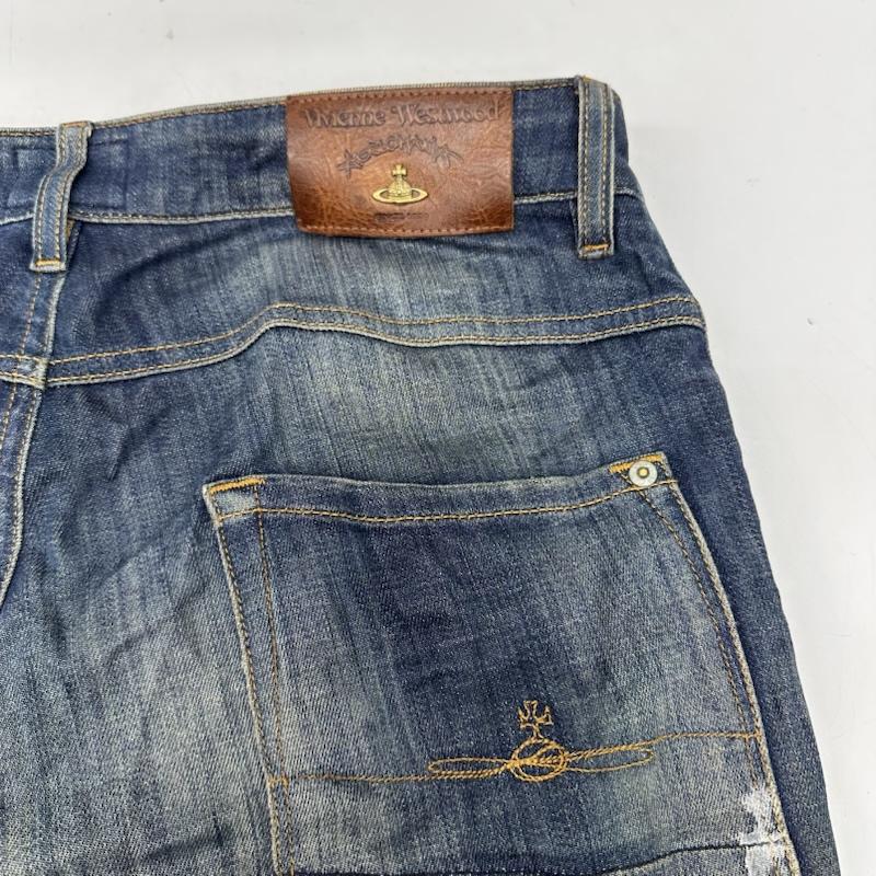 ウ゛ィウ゛ィアンウエストウッドアング Vivienne Westwood Anglomania パンツ デニム、ジーンズ オーブ 刺繍 ダメージ スキニー デニム パンツ 28インチ インディゴ / インディゴ / Indigo メンズ USED 古着 中古 50169947