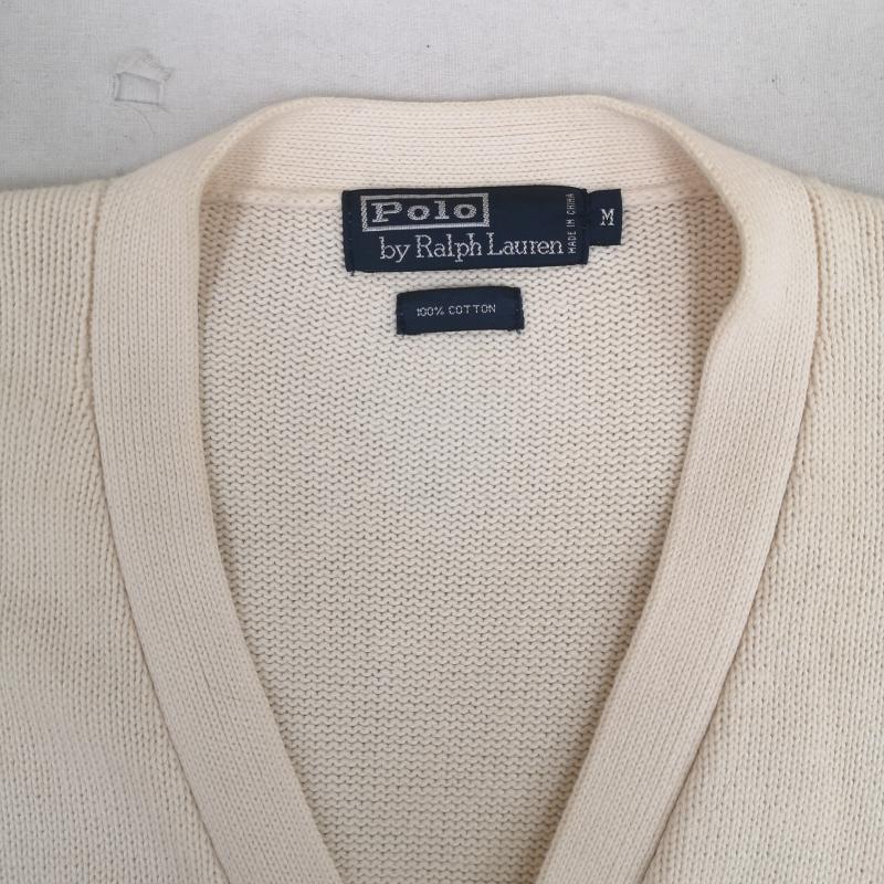 ポロバイラルフローレン Polo by RALPH LAUREN カーディガン 長袖 ワンポイント ポニー ロゴ 刺繍 コットン ニット カーディガン M 白 / ホワイト / white X ベージュ / ベージュ / beige メンズ USED 古着 中古 50169958