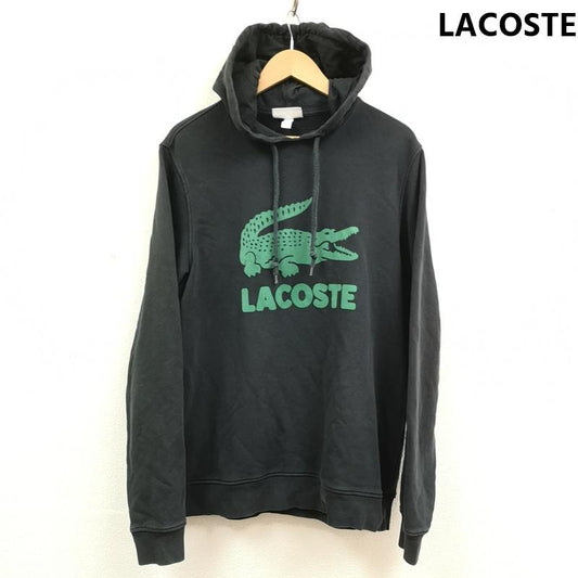 ラコステ LACOSTE パーカー 長袖 ワニ ロゴ 緑ワニ ワッペン フロッキー プリント スウェット パーカー H2169L M 黒 / ブラック / black X 緑 / グリーン / green メンズ USED 古着 中古 50169971