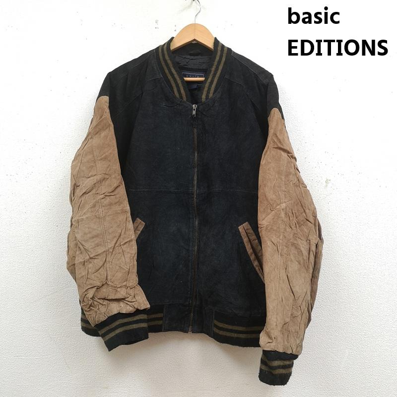 古着 USED ジャケット、上着 ジャンパー、ブルゾン basic EDITIONS ベーシック エディションズ スエード レザー スタジャン バーシティ ジャケット XL 黒 / ブラック / black X 茶 / ブラウン / brown メンズ USED 古着 中古 50169992