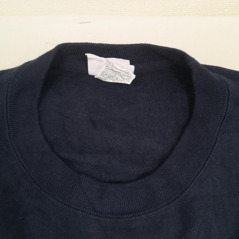 チャンピオン Champion トレーナー 長袖 Reverse Weave ダラスダウン ハイスクール 水泳部 カレッジ プリント スウェット トレーナー - 紺 / ネイビー / navy X 白 / ホワイト / white メンズ USED 古着 中古 50169995