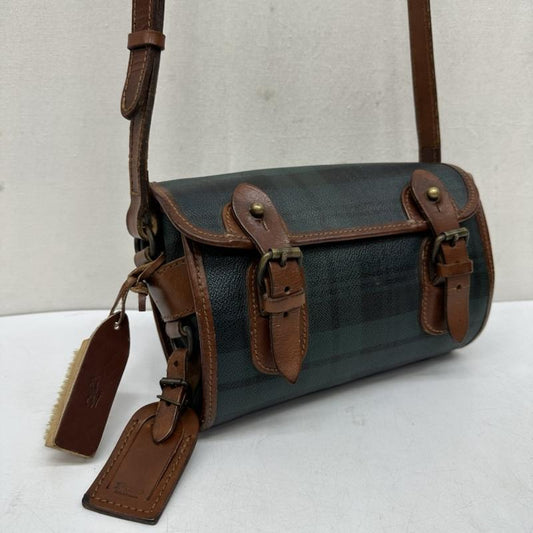 ポロラルフローレン POLO RALPH LAUREN ショルダーバッグ ショルダーバッグ 90s チェック レザ－ ショルダー バッグ ブラシ ストラップ付 - 緑 / グリーン / green レディース USED 古着 中古 50170004