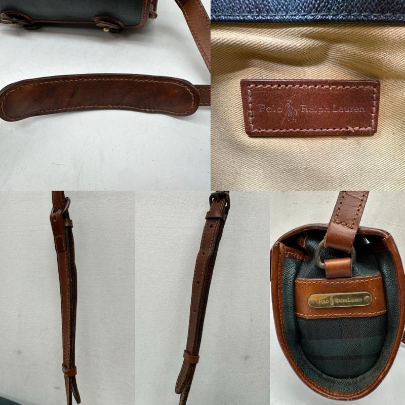 ポロラルフローレン POLO RALPH LAUREN ショルダーバッグ ショルダーバッグ 90s チェック レザ－ ショルダー バッグ ブラシ ストラップ付 - 緑 / グリーン / green レディース USED 古着 中古 50170004