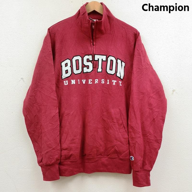 チャンピオン Champion トレーナー 長袖 ボストン 大学 BOSTON UNIVERSITY ハーフ ジップ スウェット トレーナー L 赤 / レッド / red メンズ USED 古着 中古 50170014
