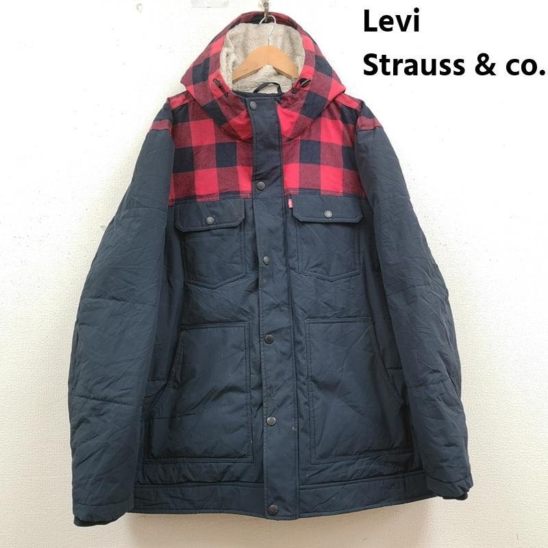 リーバイストラウスアンドコー Levi Strauss & co. ジャケット、上着 ジャンパー、ブルゾン ヘビーウェイト バッファロー チェック柄 フーデッド ミリタリー パファー ジャケット XXL 赤 / レッド / red X 紺 / ネイビー / navy メンズ USED 古着 中古 50170019