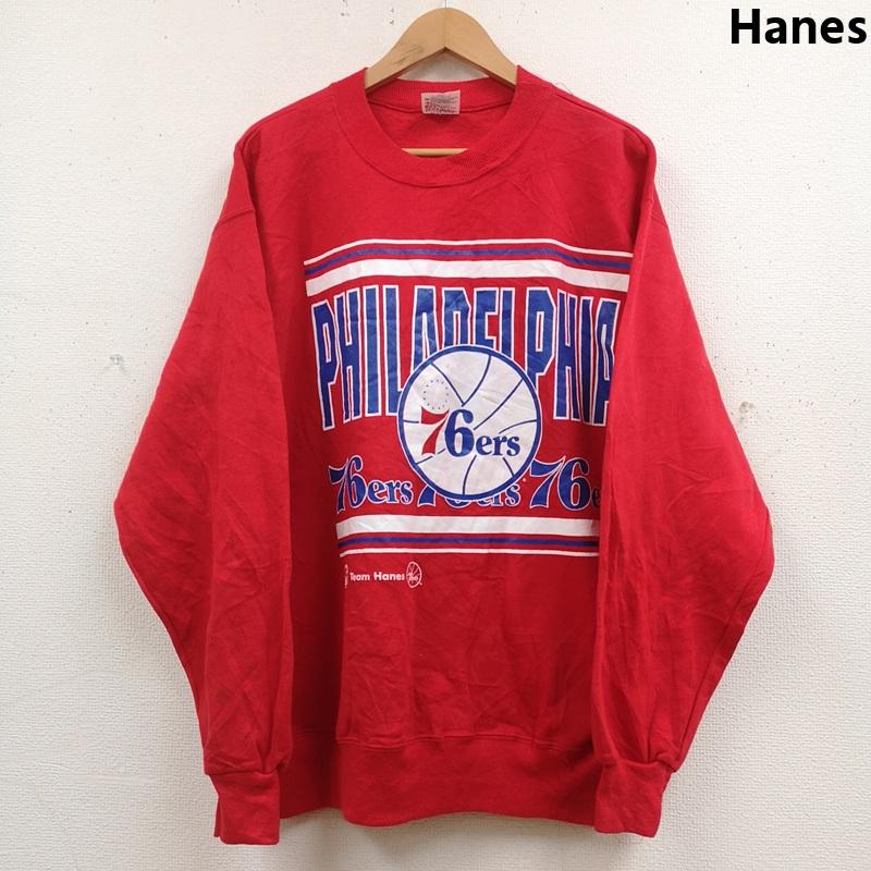 古着 USED トレーナー 長袖 Hanes USA製 NBA Philadelphia 76ers シクサーズ クルーネック スウェット トレーナー L 赤 / レッド / red メンズ USED 古着 中古 50170021