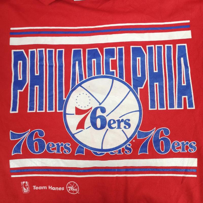 古着 USED トレーナー 長袖 Hanes USA製 NBA Philadelphia 76ers シクサーズ クルーネック スウェット トレーナー L 赤 / レッド / red メンズ USED 古着 中古 50170021