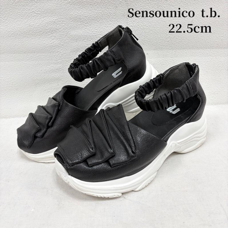 センソユニコ Sensounico サンダル サンダル t.b. ジグザクリボン サンダル 厚底 ストラップ 22.5cm 無地 黒 / ブラック / black X 白 / ホワイト / white レディース USED 古着 中古 50170028