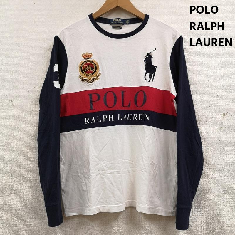 ポロラルフローレン POLO RALPH LAUREN Tシャツ 長袖 ビッグポニー クラウンクレスト 刺繍 長袖 Tシャツ ロンT S 白 / ホワイト / white X 紺 / ネイビー / navy メンズ USED 古着 中古 50170029
