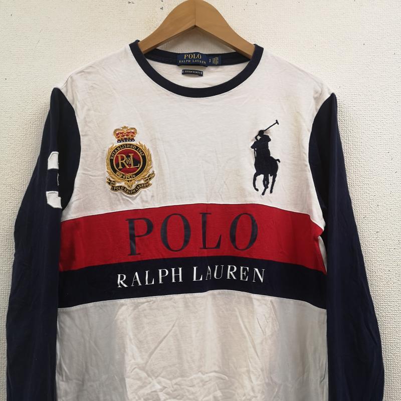 ポロラルフローレン POLO RALPH LAUREN Tシャツ 長袖 ビッグポニー クラウンクレスト 刺繍 長袖 Tシャツ ロンT S 白 / ホワイト / white X 紺 / ネイビー / navy メンズ USED 古着 中古 50170029