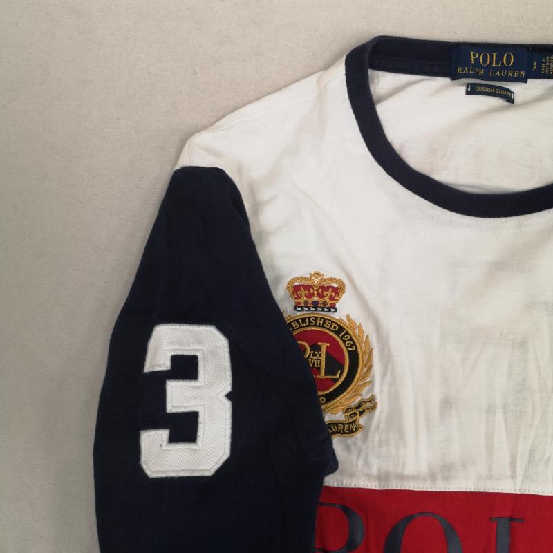 ポロラルフローレン POLO RALPH LAUREN Tシャツ 長袖 ビッグポニー クラウンクレスト 刺繍 長袖 Tシャツ ロンT S 白 / ホワイト / white X 紺 / ネイビー / navy メンズ USED 古着 中古 50170029