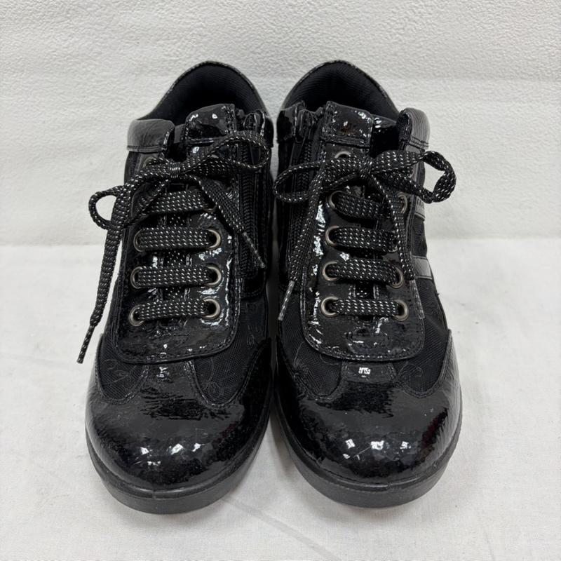 アシックス ASICS スニーカー スニーカー TABIBIYORI タビビヨリ 旅日和 エナメル レース ウェッジソール サイドジップ 厚底 スニーカー 22.5cm レース柄 黒 / ブラック / black レディース USED 古着 中古 50170031