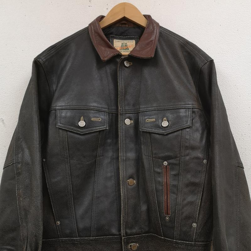 古着 USED ジャケット、上着 レザージャケット A DEQUAT アディクウィト カウハイド 牛革レザー トラッカー ジャケット M 黒 / ブラック / black X 茶 / ブラウン / brown メンズ USED 古着 中古 50170034