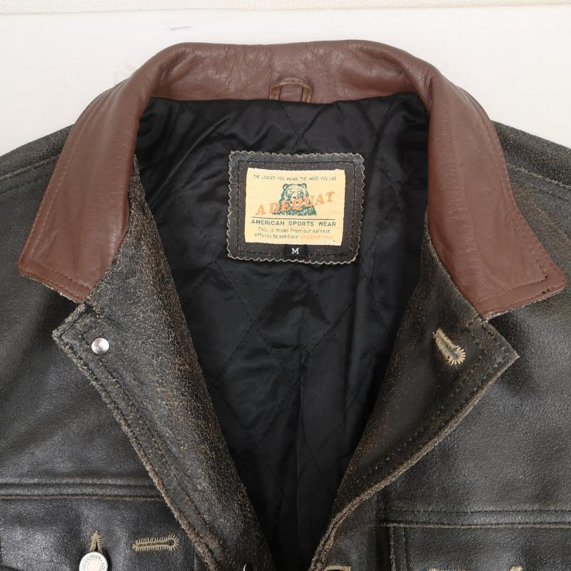 古着 USED ジャケット、上着 レザージャケット A DEQUAT アディクウィト カウハイド 牛革レザー トラッカー ジャケット M 黒 / ブラック / black X 茶 / ブラウン / brown メンズ USED 古着 中古 50170034