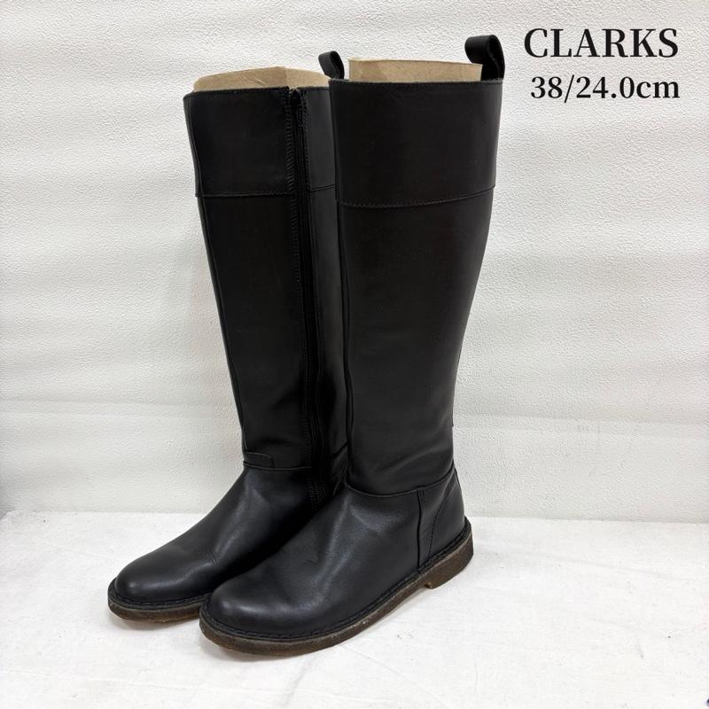 クラークス オリジナルズ Clarks Originals ブーツ ロングブーツ レザー サイドジップ ロング ブーツ 38 24 24.0cm 無地 X ワンポイント X ロゴ、文字 黒 / ブラック / black レディース USED 古着 中古 50170038