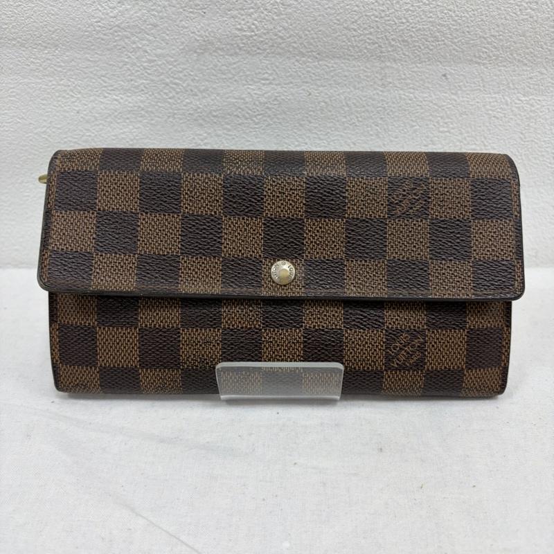 ルイヴィトン LOUIS VUITTON 財布 長財布 ダミエ レザー 二つ折り 長財布 エベヌ ポルトフォイユ サラ - チェック X ロゴ、文字 茶 / ブラウン / brown メンズ USED 古着 中古 50170042