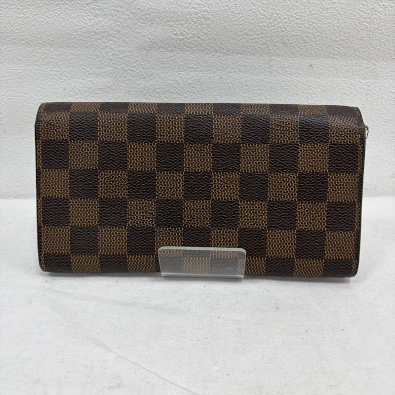 ルイヴィトン LOUIS VUITTON 財布 長財布 ダミエ レザー 二つ折り 長財布 エベヌ ポルトフォイユ サラ - チェック X ロゴ、文字 茶 / ブラウン / brown メンズ USED 古着 中古 50170042