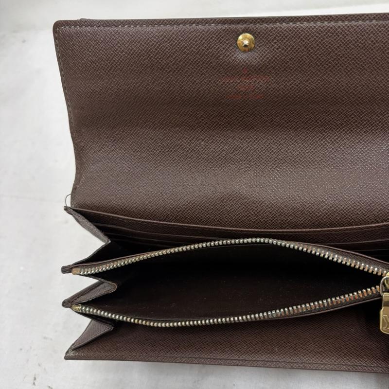 ルイヴィトン LOUIS VUITTON 財布 長財布 ダミエ レザー 二つ折り 長財布 エベヌ ポルトフォイユ サラ - チェック X ロゴ、文字 茶 / ブラウン / brown メンズ USED 古着 中古 50170042
