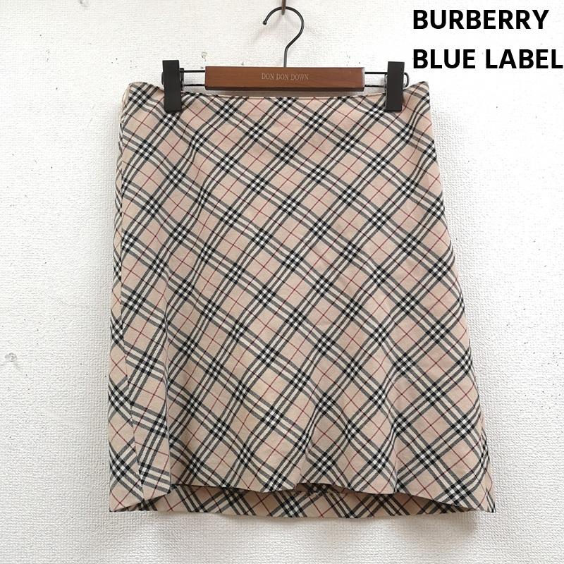バーバリー・ブルーレーベル BURBERRY BLUE LABEL スカート ひざ丈スカート ノバチェック柄 ウール製 台形 スカート FLF70-536 38 ベージュ / ベージュ / beige X マルチカラー / マルチカラー / multicolor レディース USED 古着 中古 50170069