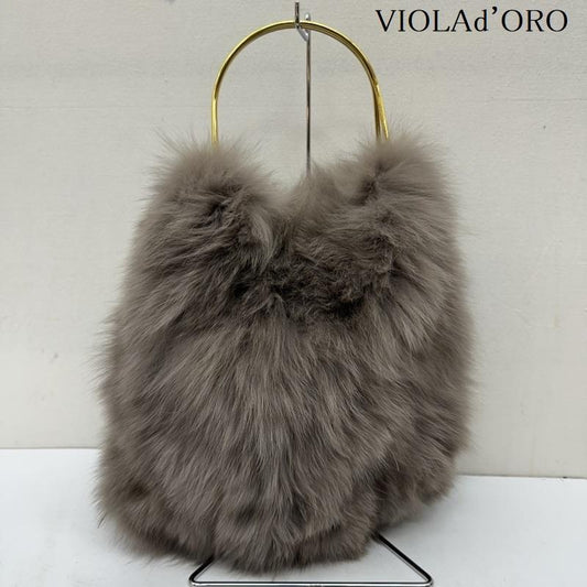 ヴィオラドーロ VIOLAd ORO ハンドバッグ ハンドバッグ ヴィオラドーロ フォックス ファー メタル ハンドル バッグ - チャコールグレー / チャコールグレー / レディース USED 古着 中古 50170074