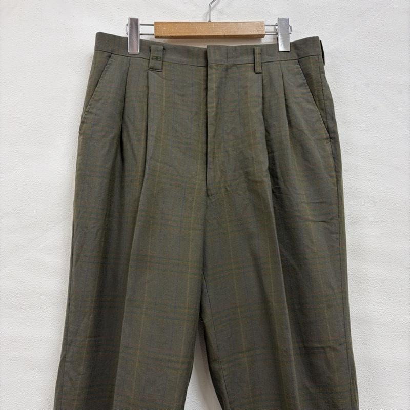 バレンシアガ BALENCIAGA パンツ スラックス 90s チェック柄 クラシック タックパンツ スラックス テーパード　スポーツ ヴィンテージ BB ロゴ 刺繍 - チェック X ワンポイント X ロゴ、文字 X 刺繍 カーキ / カーキ / khaki X マルチカラー / マルチカラー / multicolor メンズ USED 古着 中古 50170091