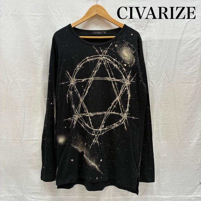 シウ゛ァーライズ CIVARIZE Tシャツ 長袖 六芒星 有刺鉄線 グラフィック ブリーチ カットソー ロングスリーブ Tシャツ V系 Y2K 44 メンズ USED 古着 中古 50170094