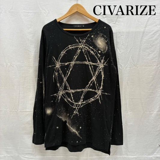 シウ゛ァーライズ CIVARIZE Tシャツ 長袖 六芒星 有刺鉄線 グラフィック ブリーチ カットソー ロングスリーブ Tシャツ V系 Y2K 44 メンズ USED 古着 中古 50170094