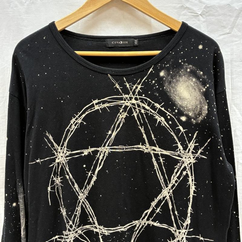 シウ゛ァーライズ CIVARIZE Tシャツ 長袖 六芒星 有刺鉄線 グラフィック ブリーチ カットソー ロングスリーブ Tシャツ V系 Y2K 44 メンズ USED 古着 中古 50170094