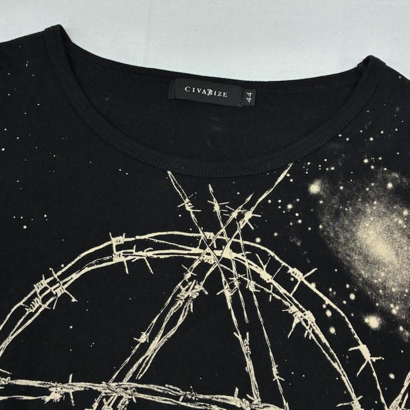 シウ゛ァーライズ CIVARIZE Tシャツ 長袖 六芒星 有刺鉄線 グラフィック ブリーチ カットソー ロングスリーブ Tシャツ V系 Y2K 44 メンズ USED 古着 中古 50170094