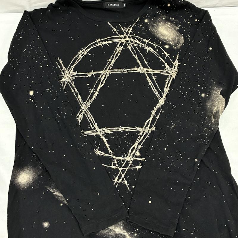 シウ゛ァーライズ CIVARIZE Tシャツ 長袖 六芒星 有刺鉄線 グラフィック ブリーチ カットソー ロングスリーブ Tシャツ V系 Y2K 44 メンズ USED 古着 中古 50170094
