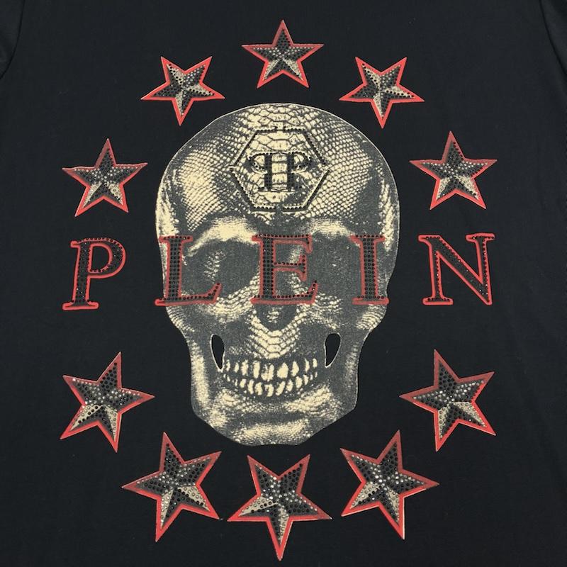 フィリッププレイン PHILIPP PLEIN Tシャツ 半袖 スカル ドクロ 髑髏 サークル スター ラインストーン ストレッチ カットソー Tシャツ Y2K XXL メンズ USED 古着 中古 50170097