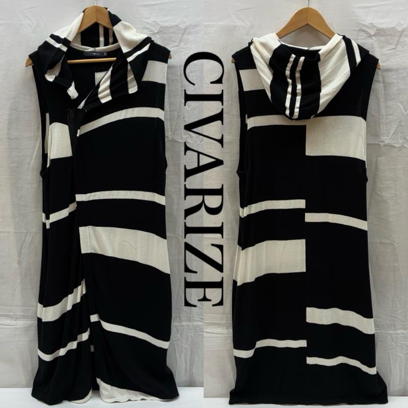 シウ゛ァーライズ CIVARIZE ベスト ベスト モノトーン マルチ ボーダー ノースリーブ ニット パーカー ドレープ ガウン V系 Y2K 46 メンズ USED 古着 中古 50170098