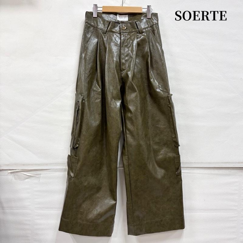 ミリタリー ミリタリー パンツ ワークパンツ、ペインターパンツ SOERTE ソエルテ ヴィンテージライク ミリタリー フェイクレザー ワイド カーゴパンツ 2 無地 カーキ / カーキ / khaki メンズ USED 古着 中古 50170099