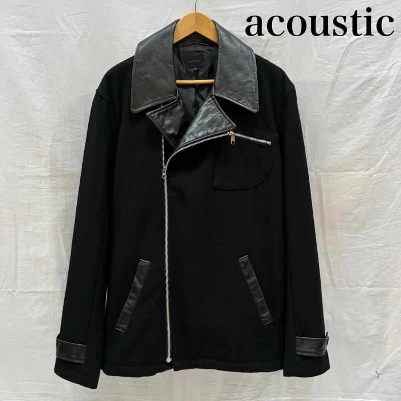 アコースティック ACOUSTIC ジャケット、上着 ライダース ウール カウ レザー 切替 セミ ダブル ジップアップ ライダース ジャケット L メンズ USED 古着 中古 50170109