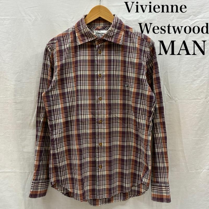 ヴィヴィアンウエストウッドマン Vivienne Westwood MAN シャツ、ブラウス 長袖 ライカ期 オーブ 刺繍 ロングスリーブ チェック シャツ 4145-2007 48 メンズ USED 古着 中古 50170111