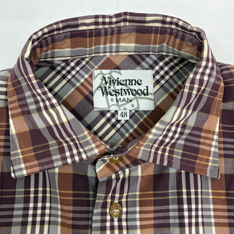 ヴィヴィアンウエストウッドマン Vivienne Westwood MAN シャツ、ブラウス 長袖 ライカ期 オーブ 刺繍 ロングスリーブ チェック シャツ 4145-2007 48 メンズ USED 古着 中古 50170111