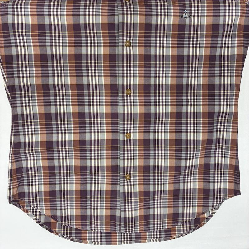 ヴィヴィアンウエストウッドマン Vivienne Westwood MAN シャツ、ブラウス 長袖 ライカ期 オーブ 刺繍 ロングスリーブ チェック シャツ 4145-2007 48 メンズ USED 古着 中古 50170111