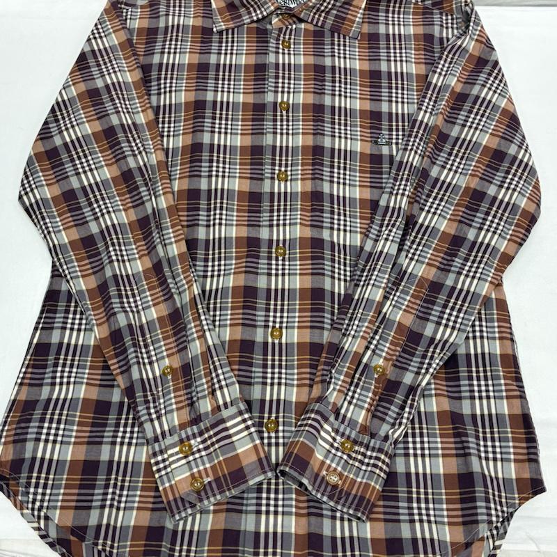 ヴィヴィアンウエストウッドマン Vivienne Westwood MAN シャツ、ブラウス 長袖 ライカ期 オーブ 刺繍 ロングスリーブ チェック シャツ 4145-2007 48 メンズ USED 古着 中古 50170111