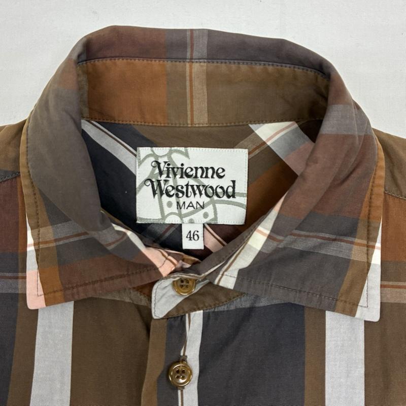 ヴィヴィアンウエストウッドマン Vivienne Westwood MAN シャツ、ブラウス 長袖 オーブ 刺繍 ロングスリーブ チェック シャツ 46 メンズ USED 古着 中古 50170112