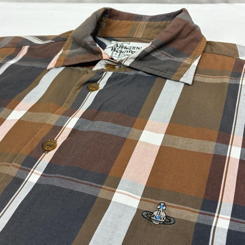 ヴィヴィアンウエストウッドマン Vivienne Westwood MAN シャツ、ブラウス 長袖 オーブ 刺繍 ロングスリーブ チェック シャツ 46 メンズ USED 古着 中古 50170112