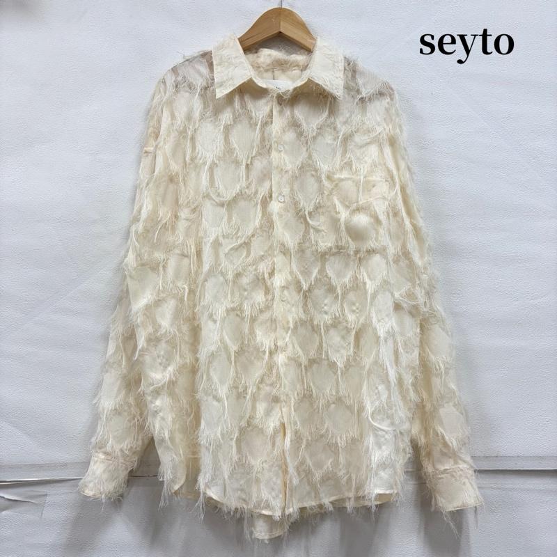 古着 USED シャツ、ブラウス 長袖 seyto セイト シースルー ジャガード フリンジ 長袖 シャツ 1 無地 アイボリー / アイボリー / レディース USED 古着 中古 50170114
