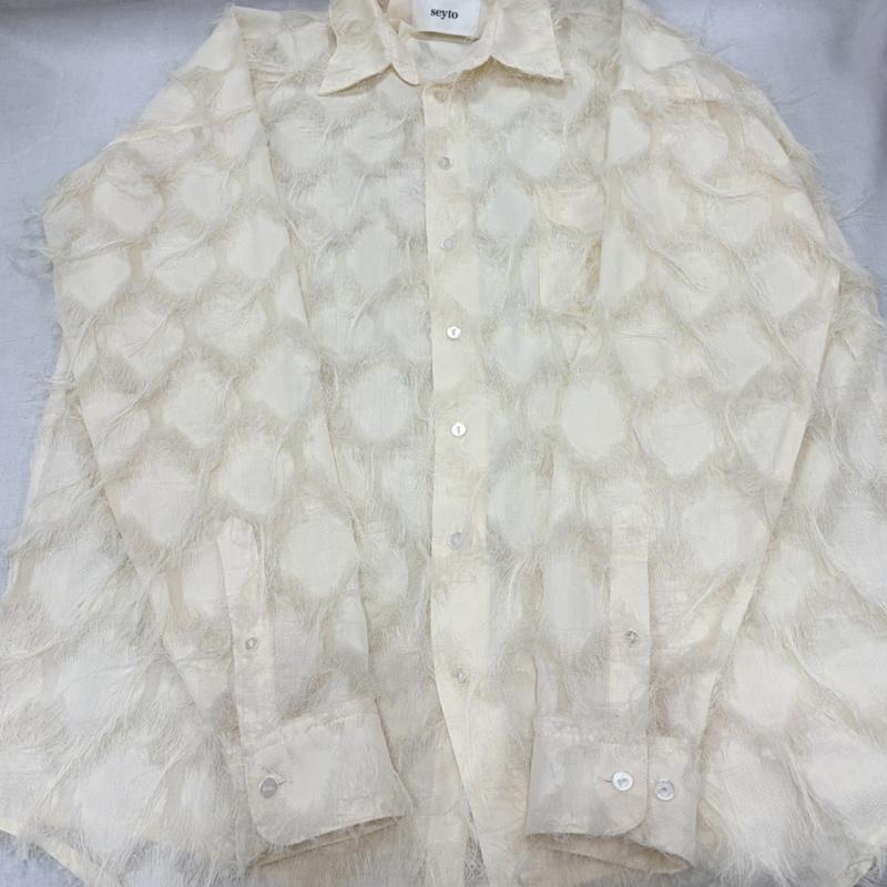 古着 USED シャツ、ブラウス 長袖 seyto セイト シースルー ジャガード フリンジ 長袖 シャツ 1 無地 アイボリー / アイボリー / レディース USED 古着 中古 50170114
