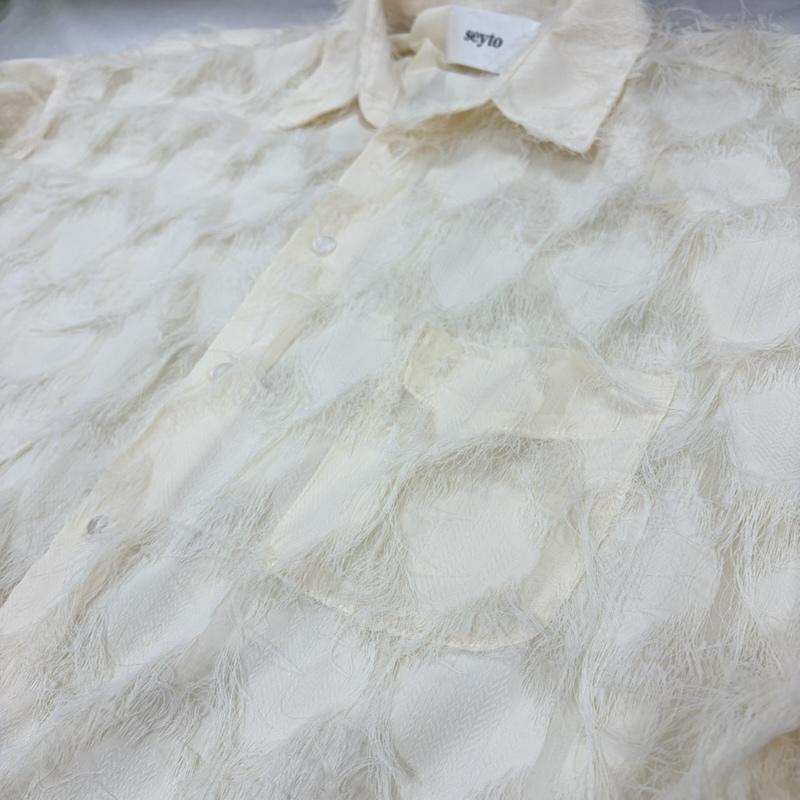 古着 USED シャツ、ブラウス 長袖 seyto セイト シースルー ジャガード フリンジ 長袖 シャツ 1 無地 アイボリー / アイボリー / レディース USED 古着 中古 50170114
