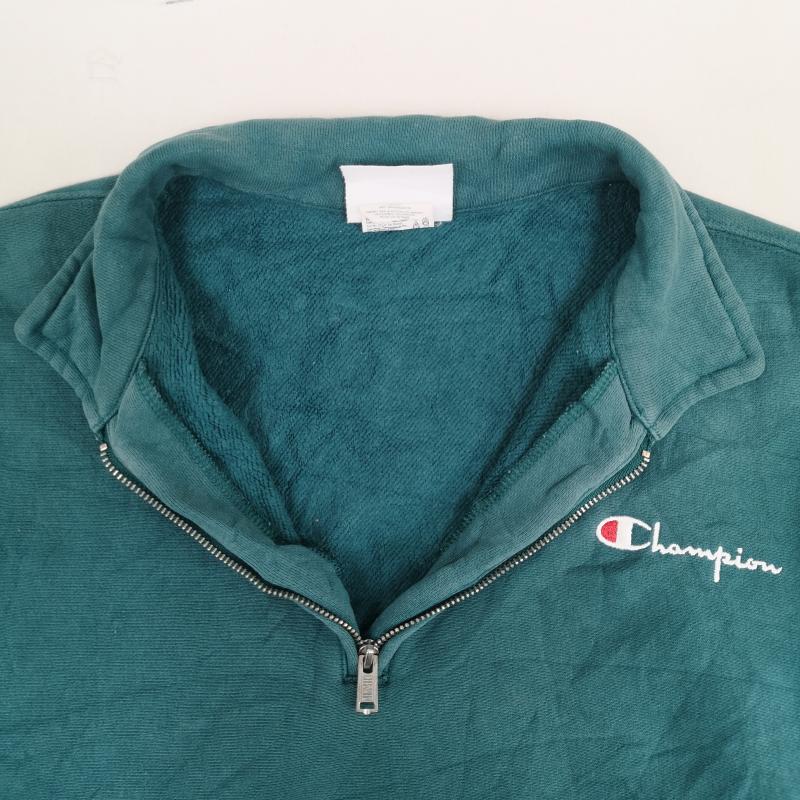 チャンピオン Champion トレーナー 長袖 REVERSE WEAVE スクリプト ロゴ ハーフ ジップ スウェット プルオーバー S 緑 / グリーン / green メンズ USED 古着 中古 50170124